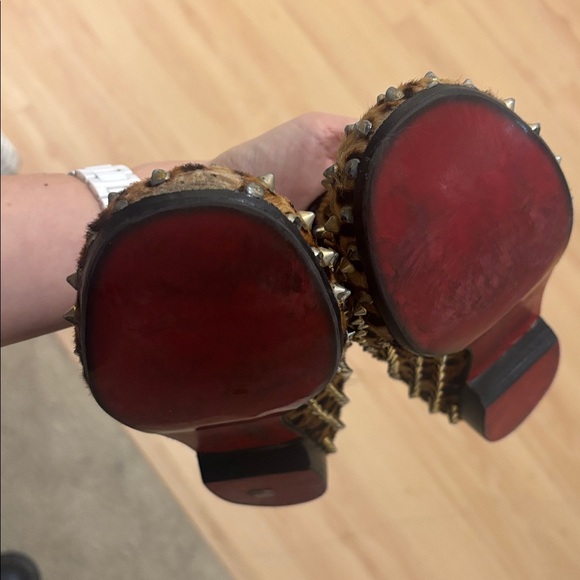 Christian Louboutin Leopard Print Gold Spiked Loafers - Picture 8 of 8